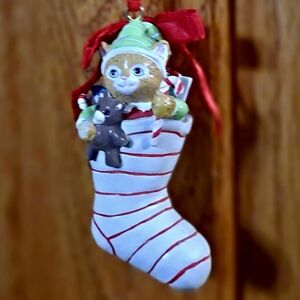 Festive Cat in Stocking Ornament